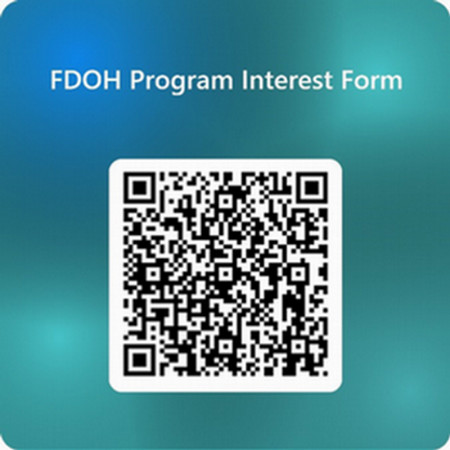 Image containing a QR Code that leads to an online form. This form is used to sign up for upcoming FDOH Programs.